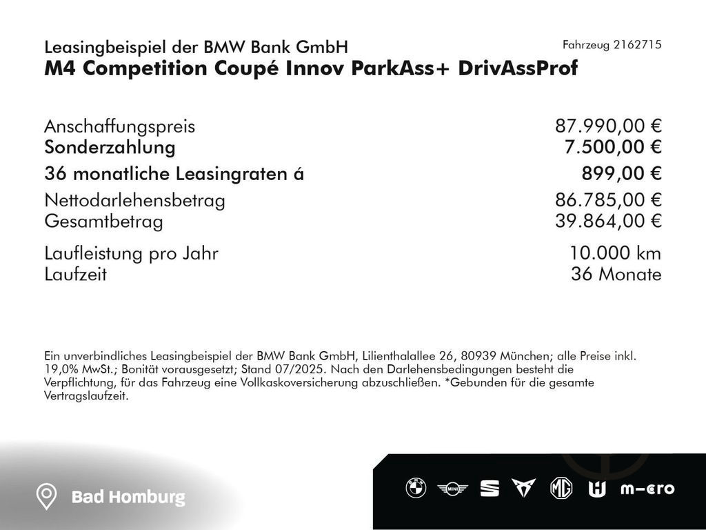 BMW M4 Competition Coupé Innov ParkAss+ DrivAssProf