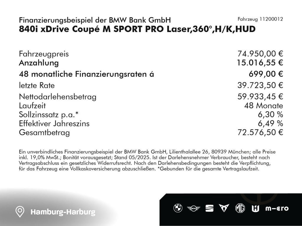 BMW 840i xDrive Coupé M SPORT PRO Laser,360°,H/K