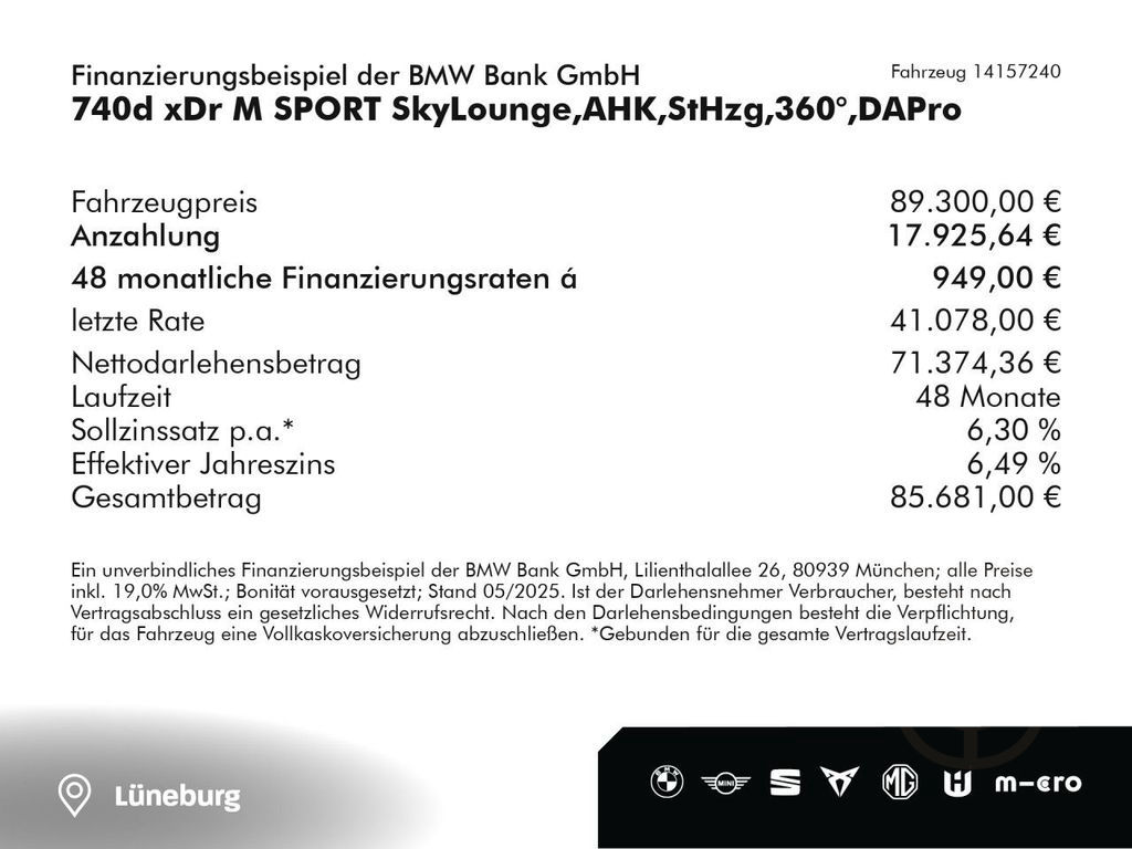 BMW 740d xDr M SPORT SkyLounge,AHK,StHzg,360°,DAPro