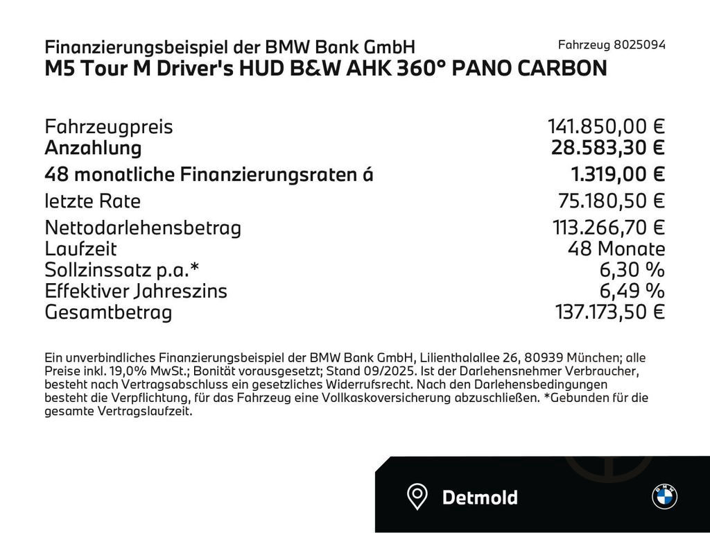 BMW M5 Tour M Driver's HUD B&W AHK 360° PANO CARBON