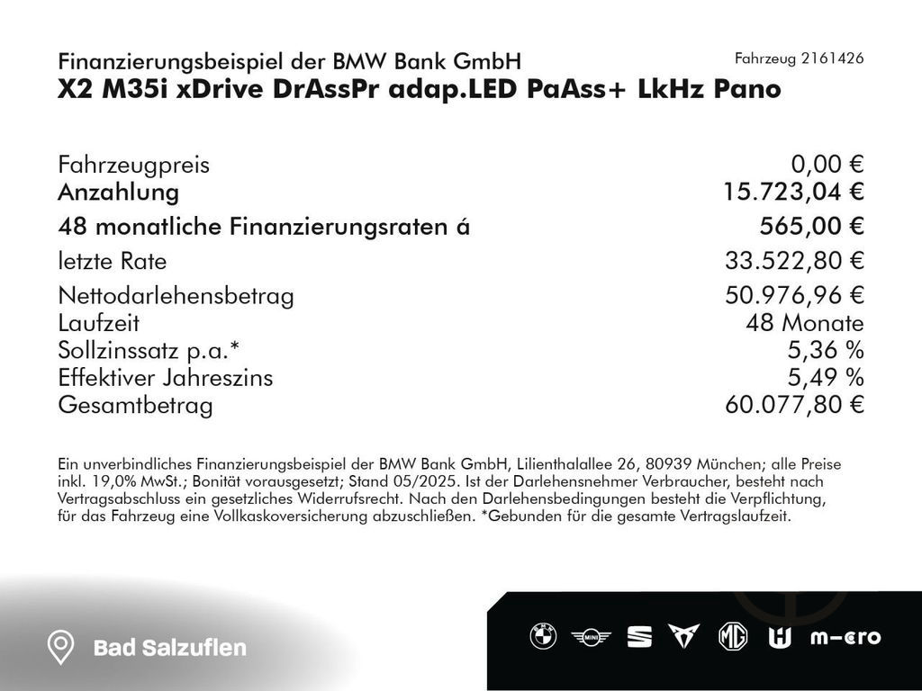 BMW X2 M35i xDrive DrAssPr adap.LED PaAss+ LkHz Pano