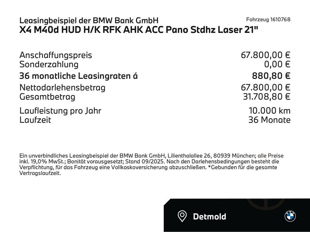BMW X4 M40d HUD H/K RFK AHK ACC Pano Stdhz Laser 21"