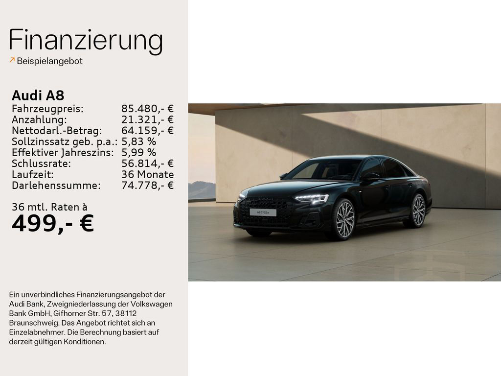Audi A8 60 TFSIe qu. S line Air*HuD*B&O*Massage*AHK
