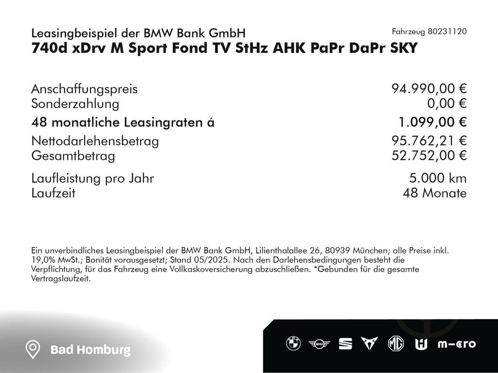 BMW 740d xDrv M Sport Fond TV StHz AHK PaPr DaPr SKY