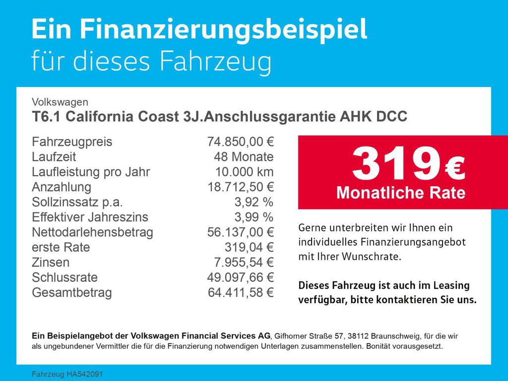 Volkswagen T6.1 California Coast 3J.Anschlussgarantie AHK