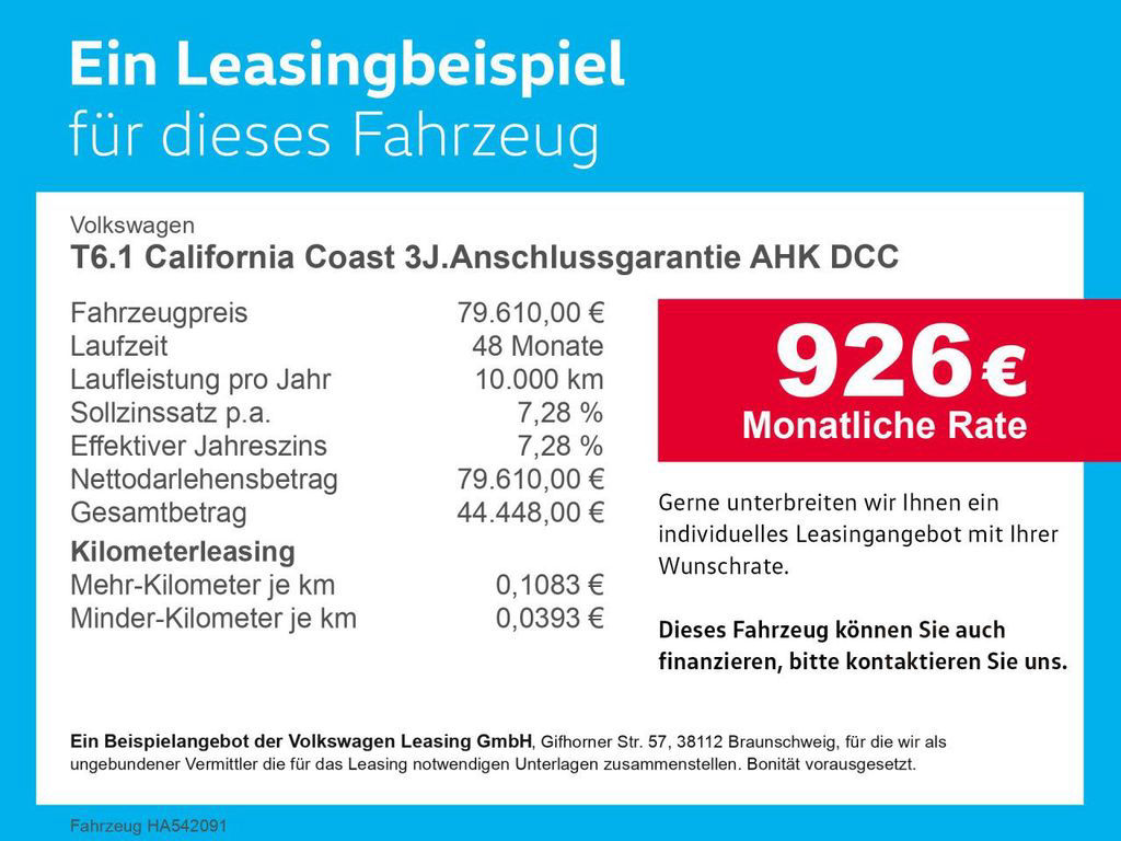 Volkswagen T6.1 California Coast 3J.Anschlussgarantie AHK