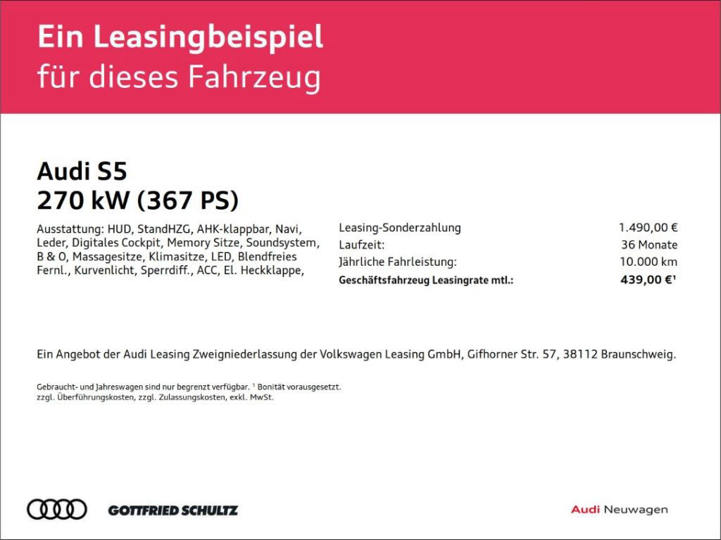 Audi S5 LIMOUSINE AHK LEDER STANDHZG MATRIX LED KAMER