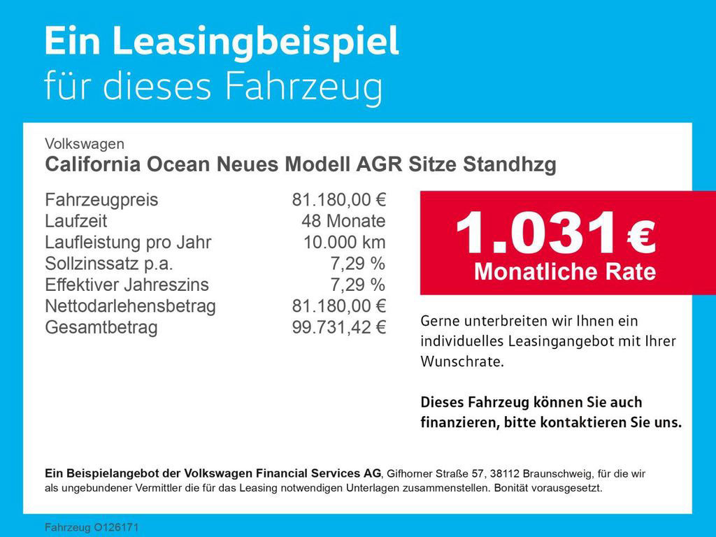 Volkswagen California Ocean Neues Modell AGR Sitze Standhzg