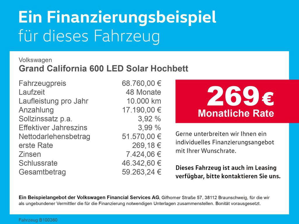 Volkswagen Grand California 600 LED Solar Hochbett Navi