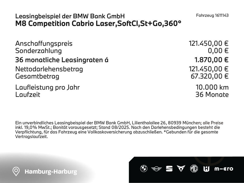 BMW M8 Competition Cabrio Laser,SoftCl,St+Go,360°